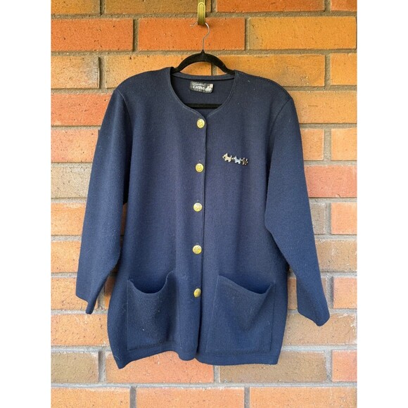 Vintage Paris Sweater Cardigan Yorkies Creation Gyrna | Navy | Womens Size XL - Picture 1 of 13